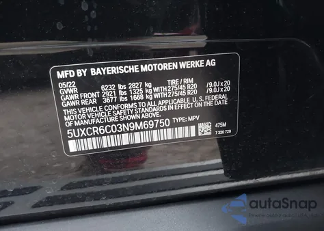 2022 BMW X5 xDrive40I from USA, damaged, VIN 5UXCR6C03N9M69750